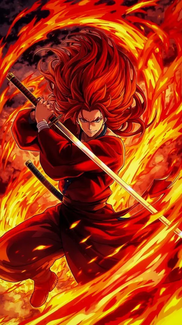Fiery Anime Samurai Wallpaper for iPhone and Android 4K