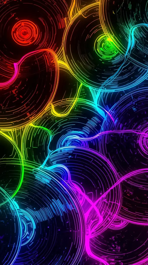 Dark anime wallpaper — glowing rainbow abstract
