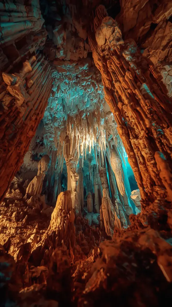 Nature — Intricate cave formations with blue glow