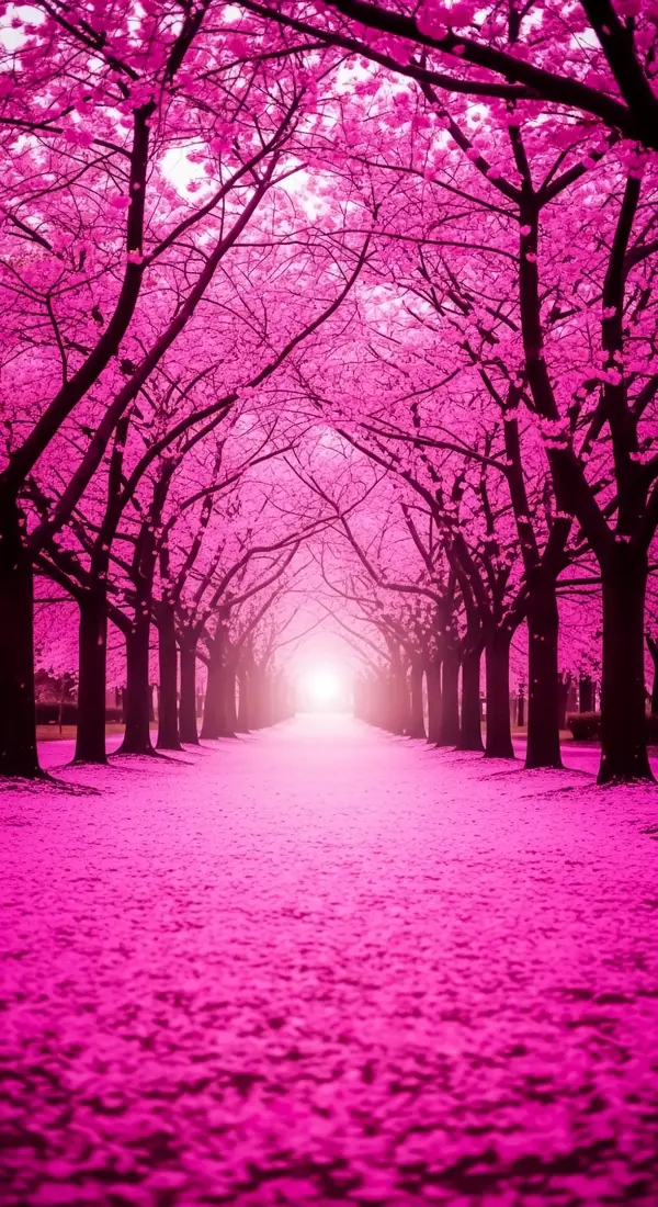 Stunning Pink Flower Background for iPhone: A beautiful flower phone background featuring a vibrant cherry blossom avenue, perfect as a flower phone wallpaper to brighten your screen.