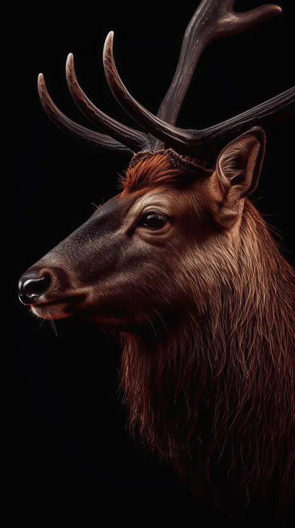 Deer Wallpaper 4K — Majestic Elk Portrait Dark Background