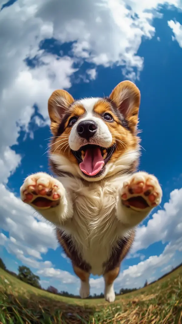 Aesthetic anime wallpaper — happy flying puppy