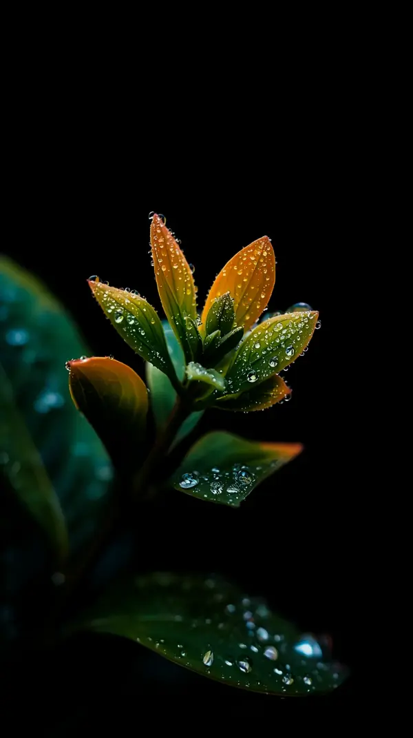 Nature Leaves with Dew Drops - AMOLED Wallpaper 4k for Mobile