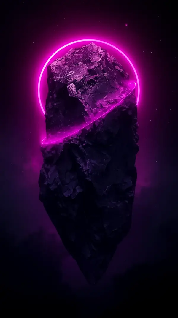 Floating Cosmic Rock Neon Ring AMOLED Wallpaper 4k for Mobile