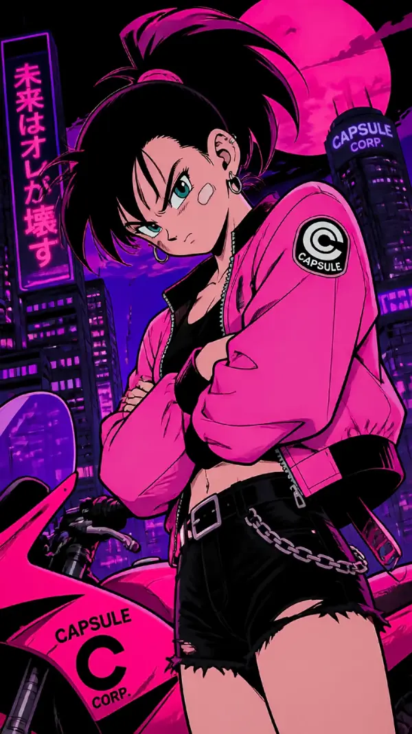 Wallpaper anime pink — cyberpunk motorcycle girl