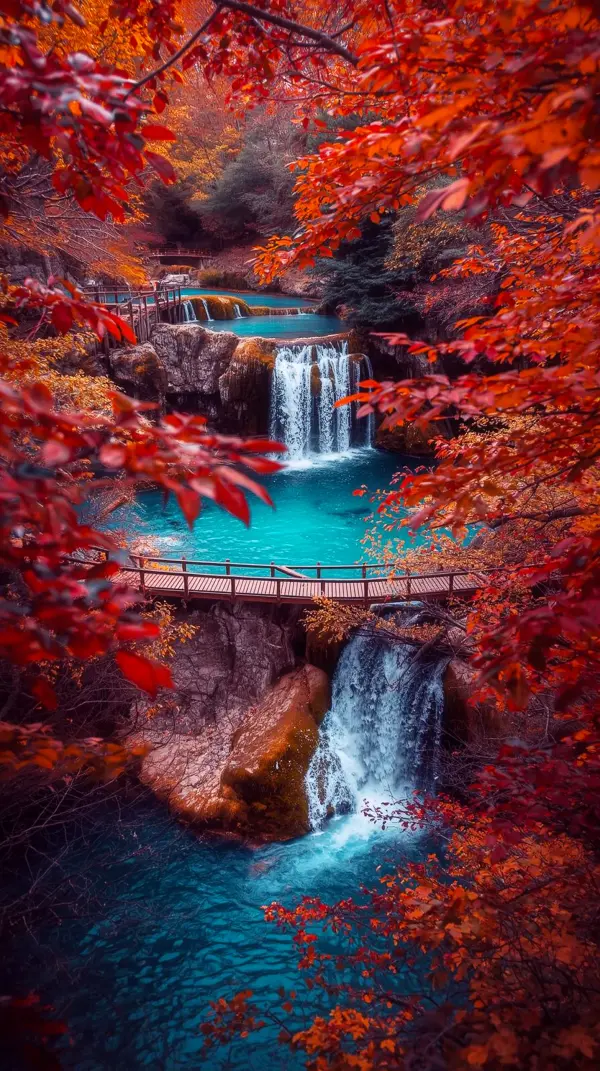 Stunning 4K Waterfall iPhone Wallpaper: Vibrant Autumn Scenery