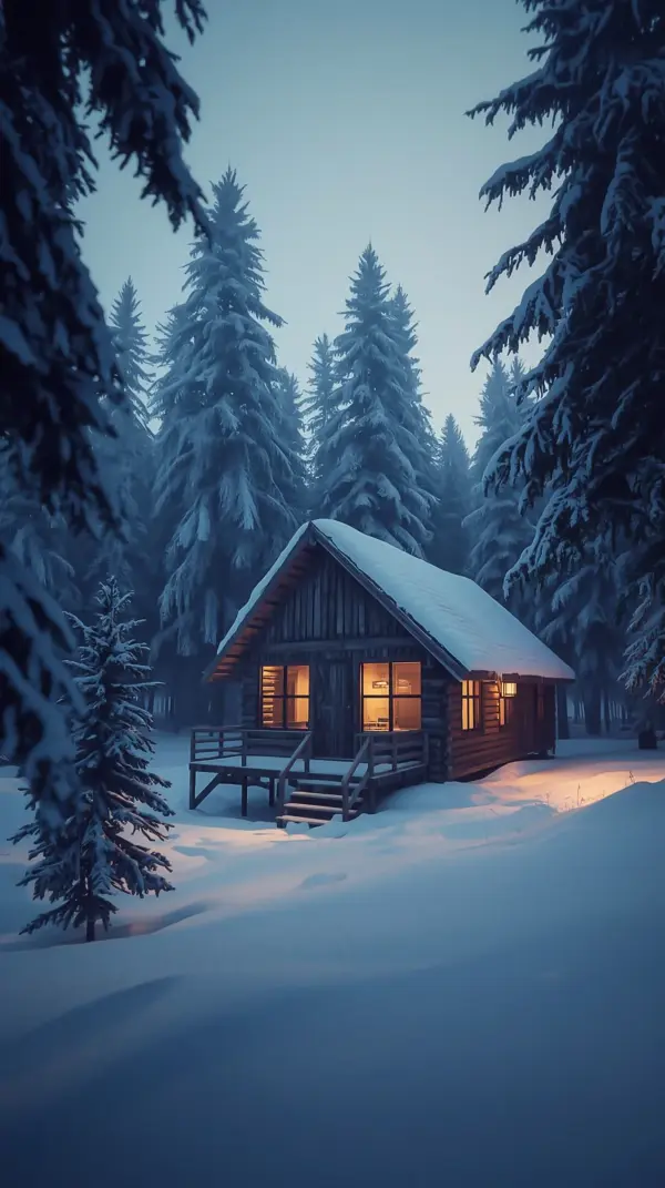 Winter Wallpaper 4K — Cozy Snow Cabin in Forest