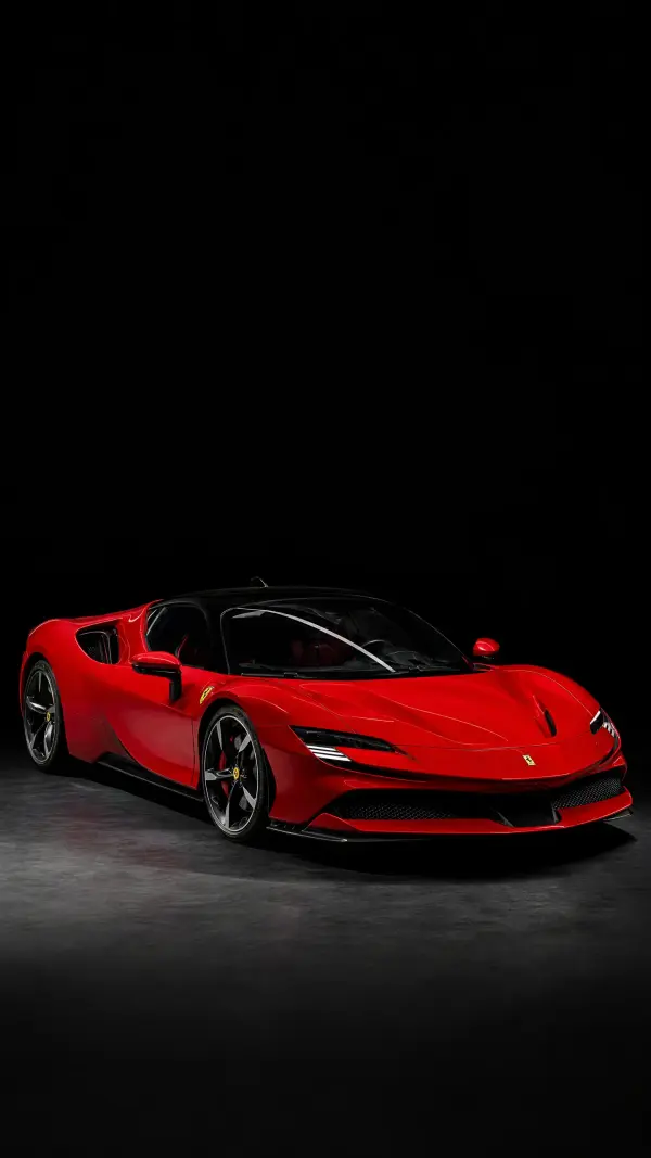 Red Ferrari SF90 Stradale Hybrid Supercar in Dark Studio