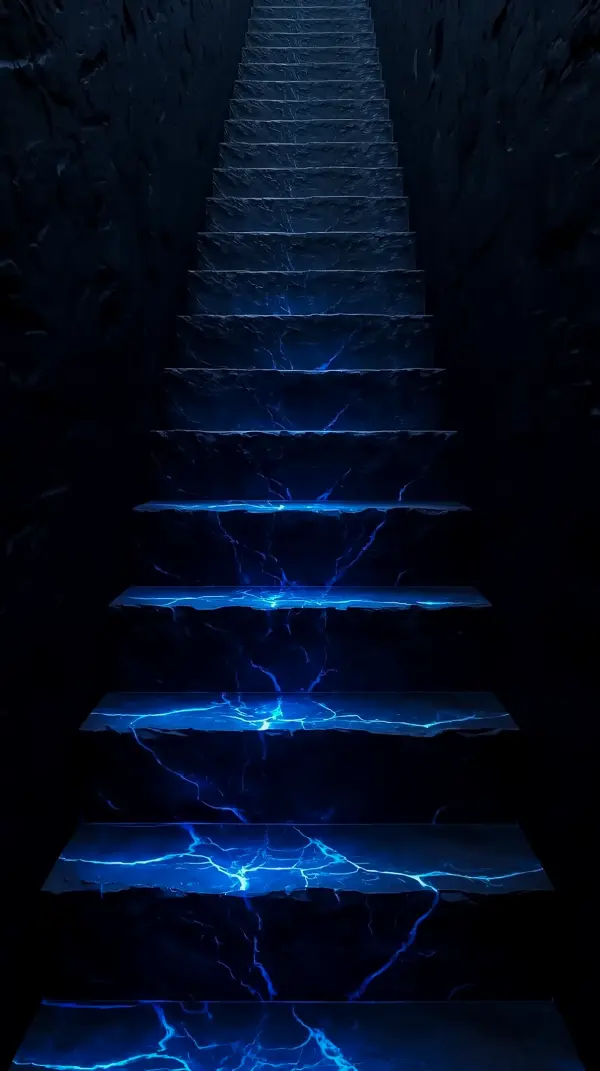 Mysterious Blue Glowing Stairs AMOLED wallpaper 4k for mobile