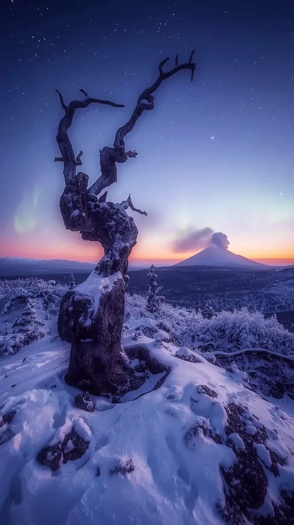 Wallpaper anime nature — snowy mountain volcano