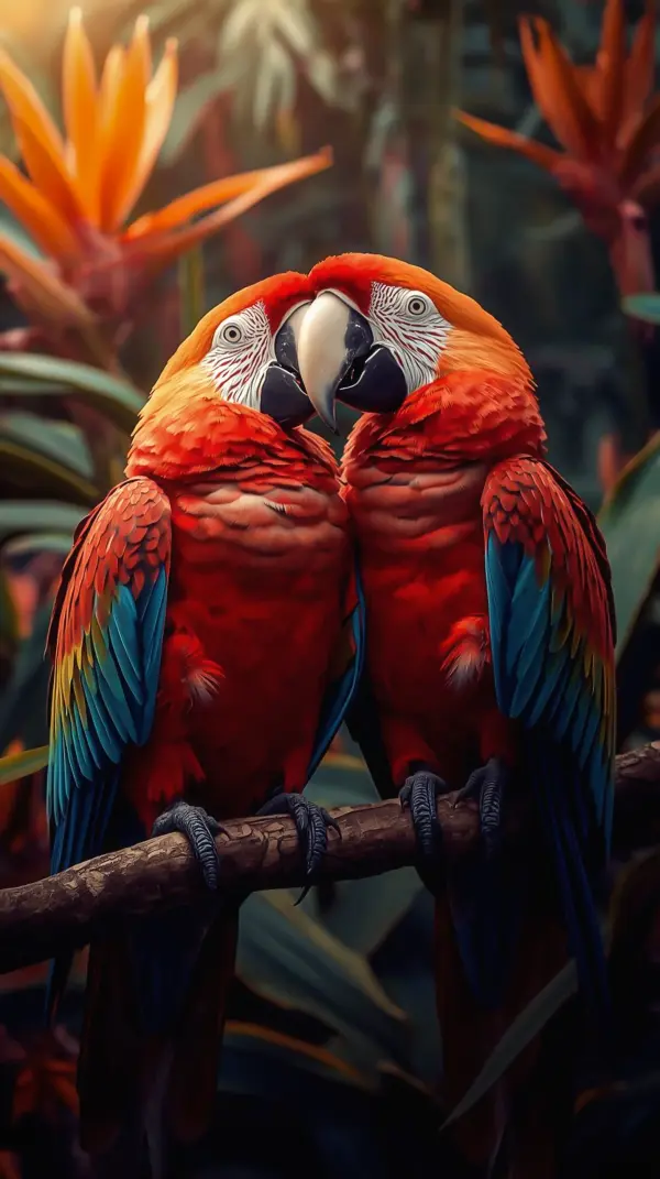 Anime wallpaper — adorable red blue macaws tropical lovebirds
