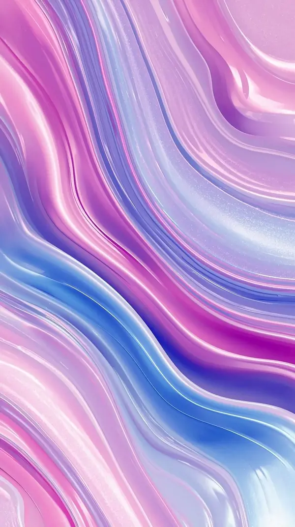 4k wallpaper for mobile Pastel Pink Blue Iridescent Fluid Waves, Dreamy Glossy Marble Swirls with Soft Lavender & Baby Blue Gradient