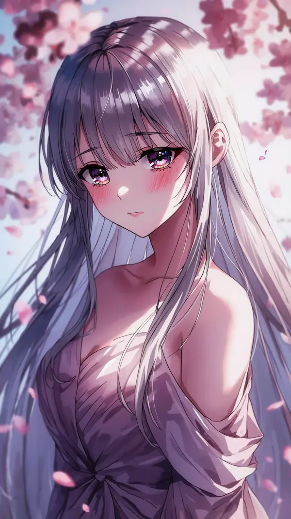 Dreamy Anime Girl Cherry Blossom Wallpaper for iPhone 4K