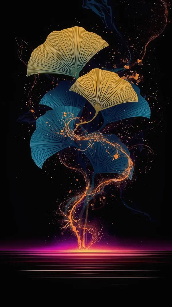 Ginkgo Leaves — Abstract golden and blue botanical forms