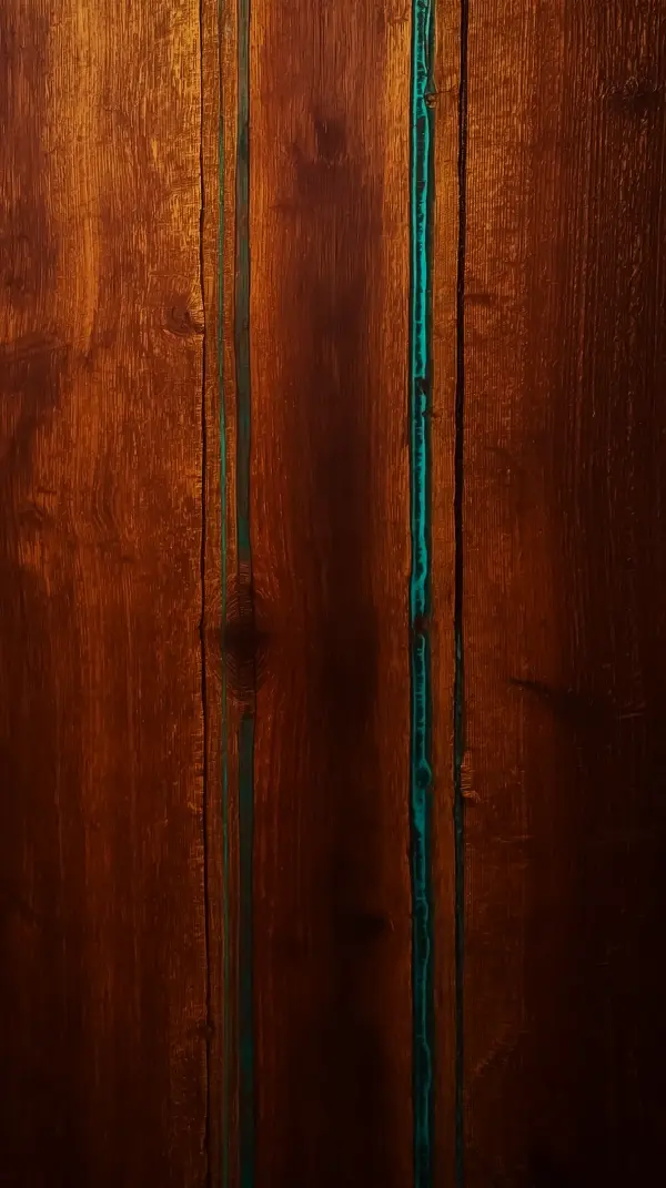 Dark Wood & Teal Resin Inlay AMOLED Wallpaper 4K for Mobile