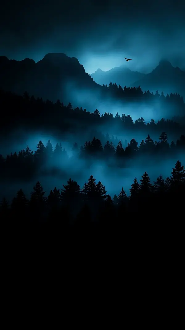 Dark Misty Forest AMOLED Wallpaper 4K for Mobile - Moody Blue Nature