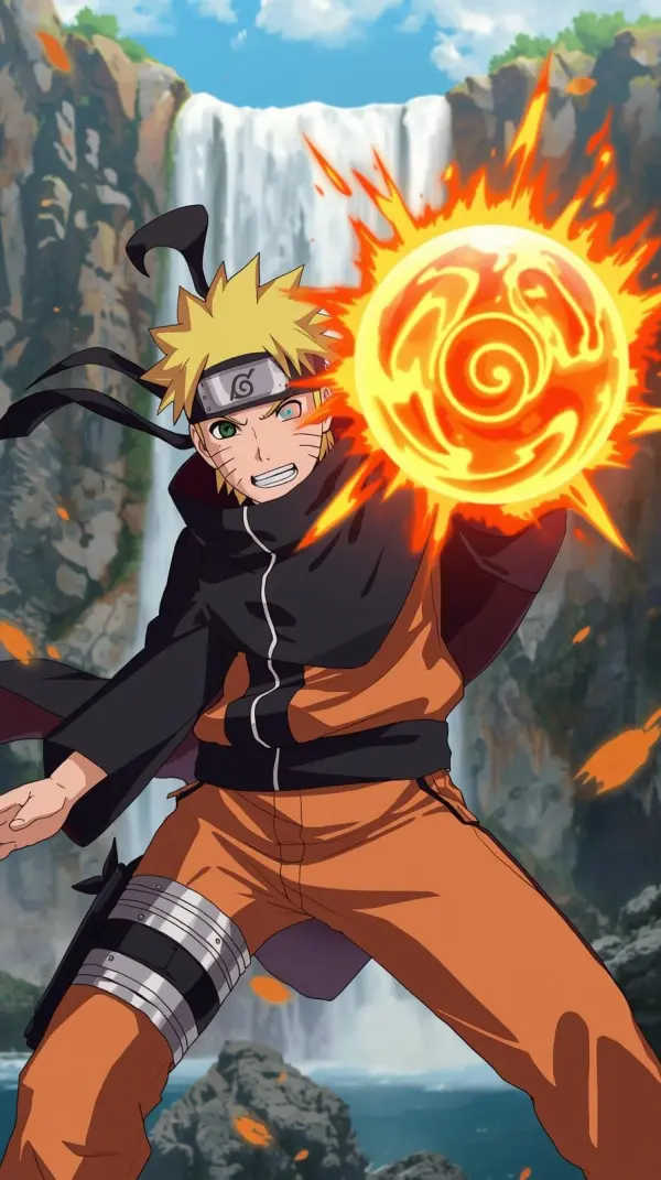 iphone wallpaper iphone wallpaper – Action anime character performing a powerful fire jutsu with a swirling orange