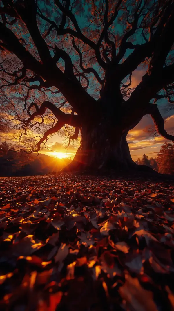 Nature Wallpaper — Sunset Tree Fall Leaves | 4KWallpapar