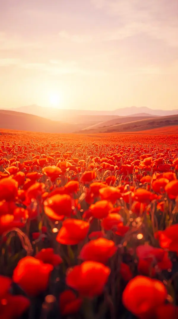 Wallpaper anime nature — golden sunset poppies