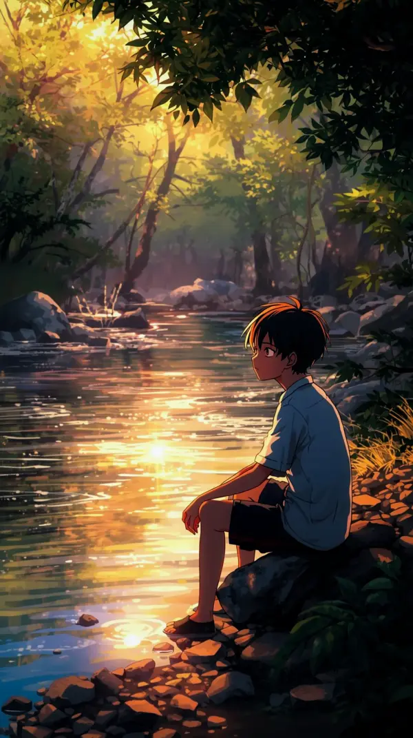 Iphone aesthetic — boy sitting by sunset river