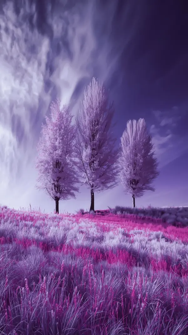 Purple phone backgrounds — three lavender trees