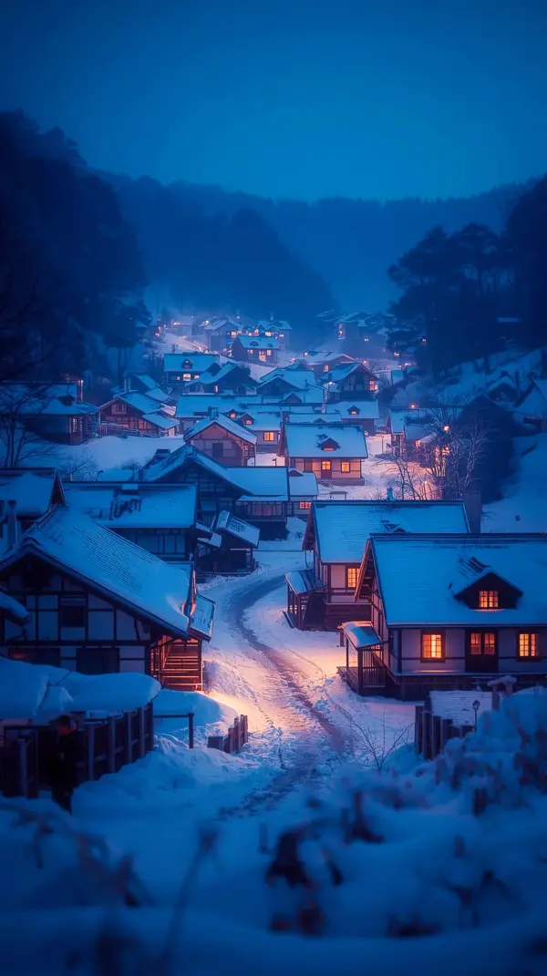 Cozy Winter Village iPhone Wallpaper 4K | 4K Wallpaper for Mobile & Phone
