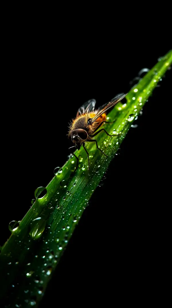 Macro Insect on Dewy Leaf AMOLED Wallpaper 4K for Mobile