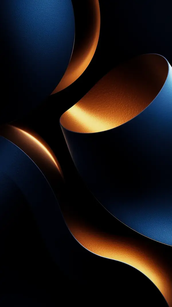 Dark AMOLED Mobile Wallpaper: 4K Abstract Gold and Blue Curves