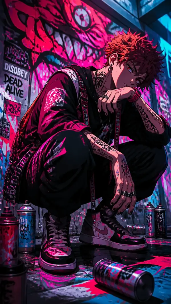 Anime background phone — crouching urban rebel