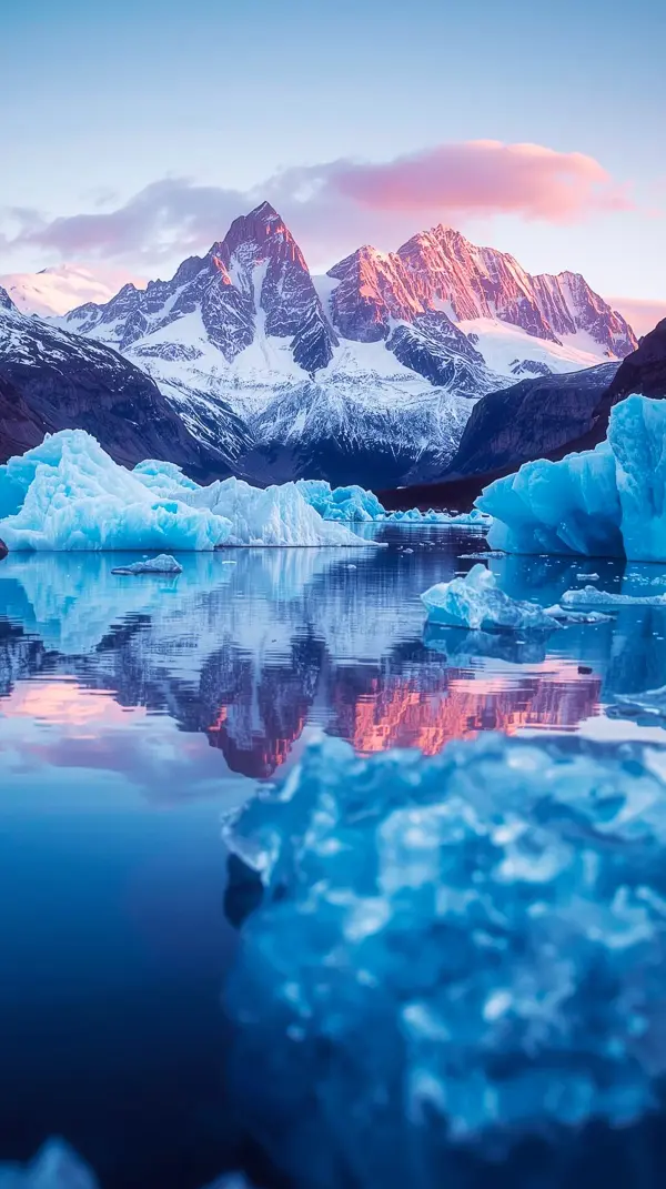 Wallpaper anime nature — pink mountain reflection