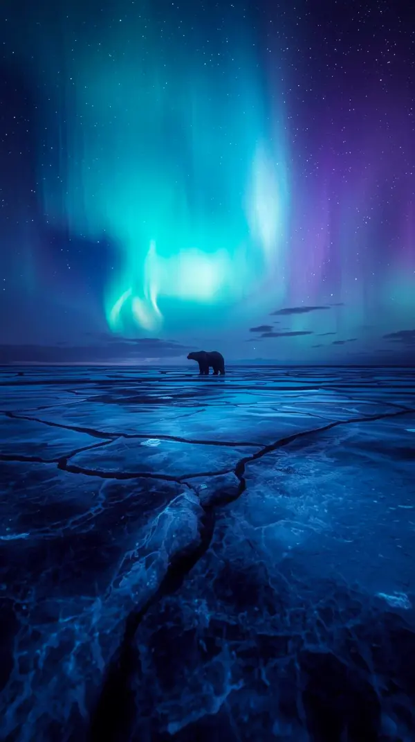 Stunning Aurora Borealis & Polar Bear iPhone Wallpaper 4K - A beautiful 4K wallpaper for mobile and phone, featuring a majestic polar bear under the Northern Lights. Get this cute 4K wallpaper for iPhone backgrounds and 4K iPhone