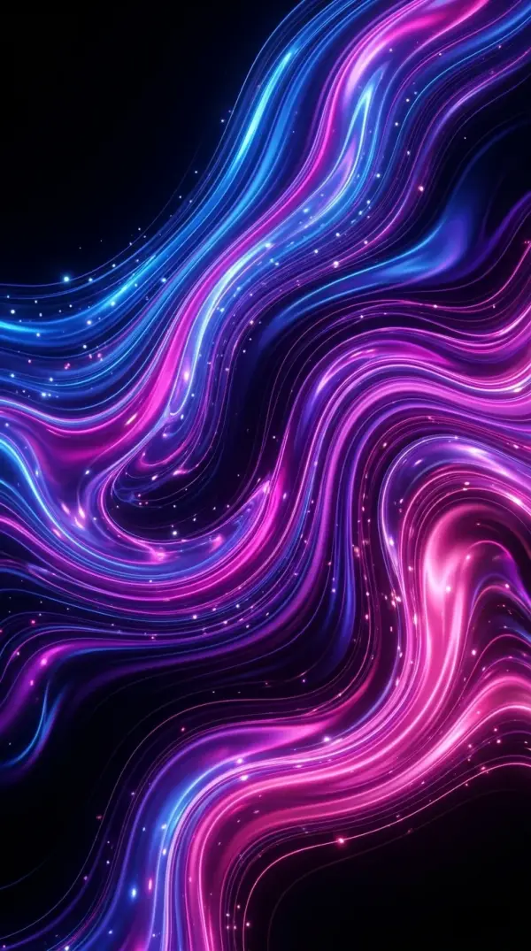 Abstract Luminous Waves with Sparkling Particles on Dark Background