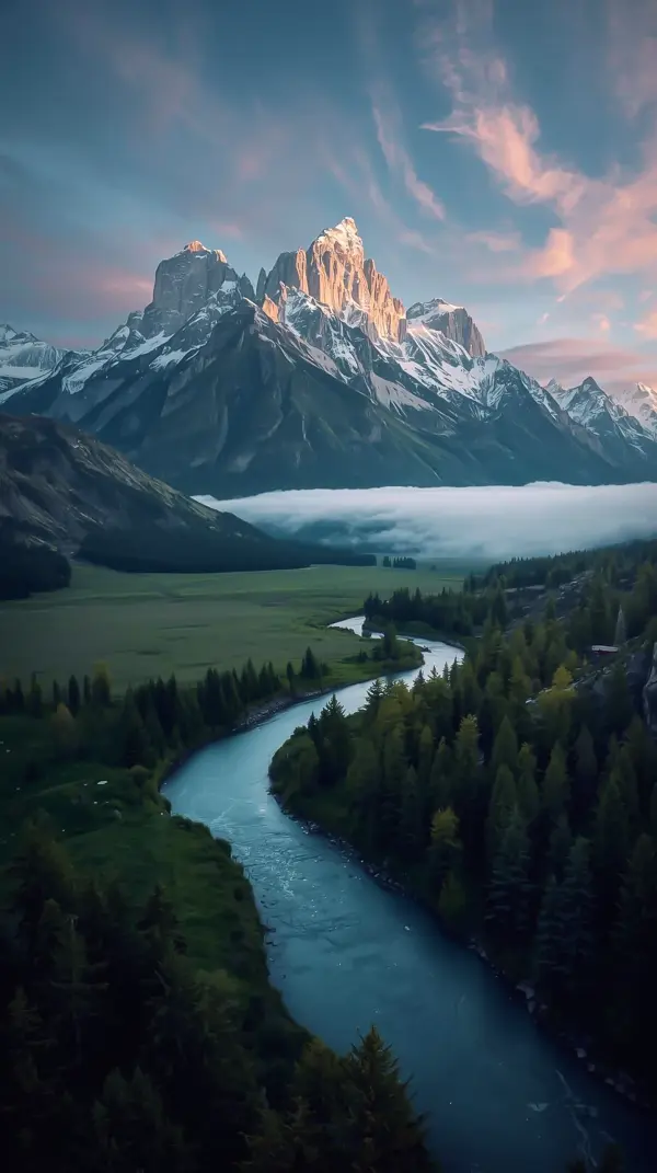 Nature Wallpaper 4K — Snowy Mountain River Valley | 4Kwallpapar