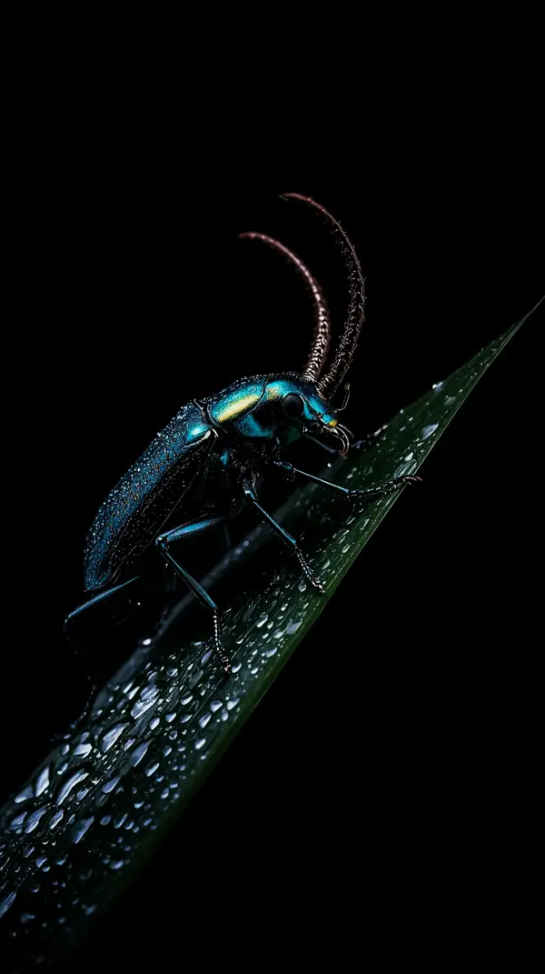 Stunning Metallic Blue Beetle AMOLED Wallpaper 4K for Mobile - High Contrast Nature Background