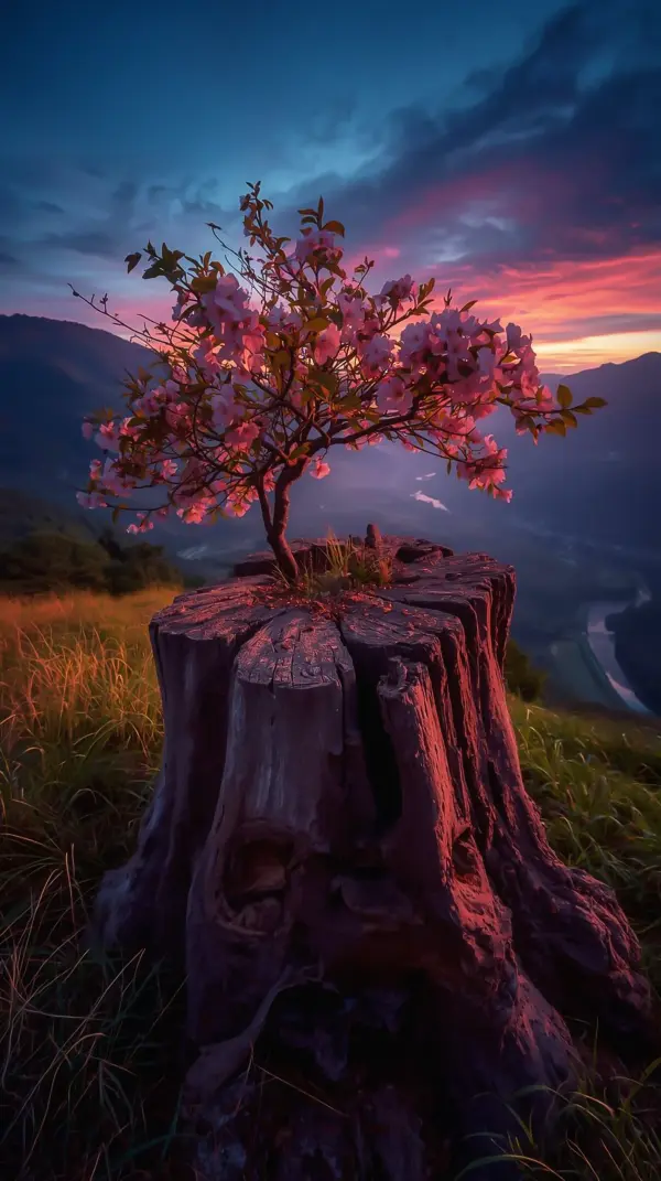Aesthetic anime wallpaper — pink blossom tree
