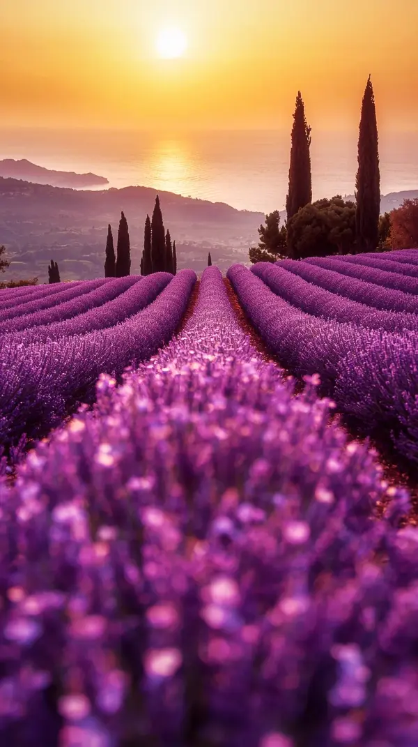 Anime nature — vibrant purple lavender fields