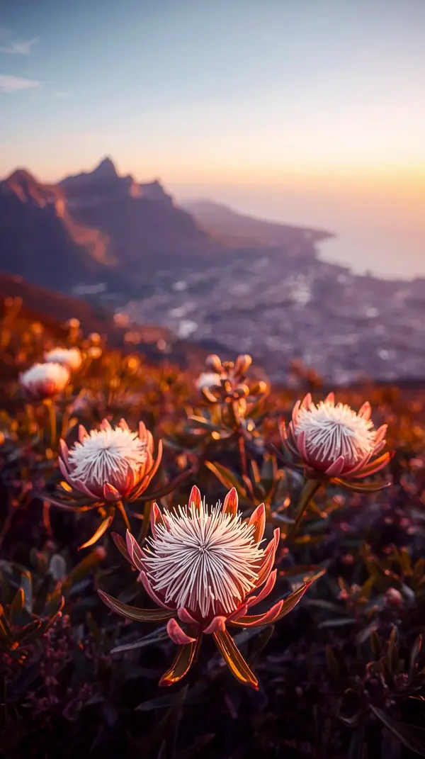 Wallpaper for phone nature — protea flowers sunset