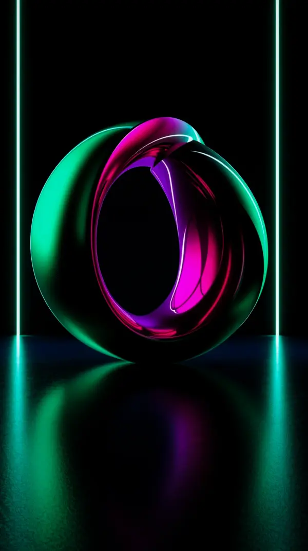Twisted neon shape with green magenta purple glow