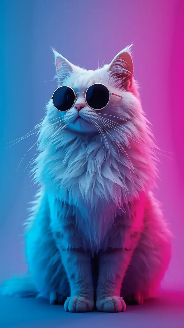Cat Wallpaper 4K — Fluffy White Kitten Neon Shades