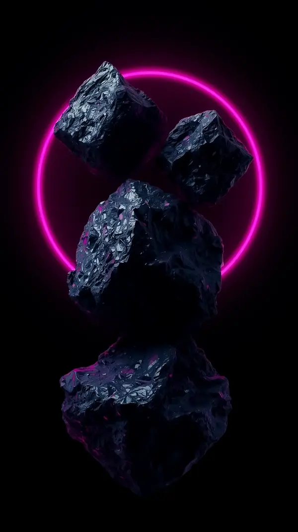 3d Wallpaper Phone — Textured Dark Cubes with Neon Ring
