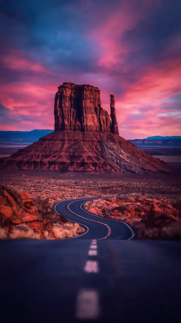 4k nature wallpaper for mobile — desert highway sunset | 4KWallpapar