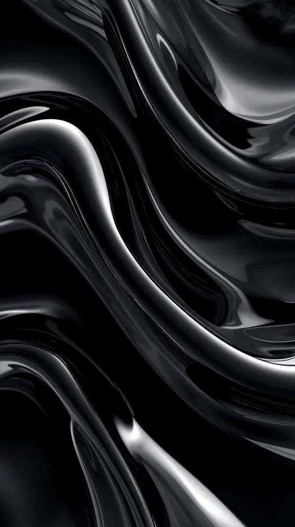Pure black amoled wallpaper — glossy liquid waves