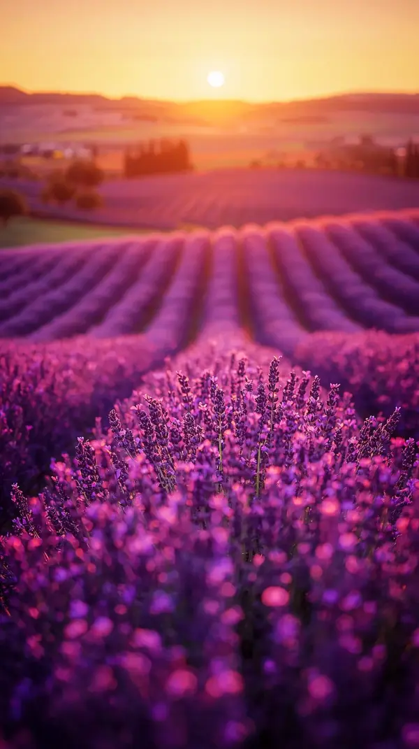 Wallpaper anime nature — sunset lavender fields
