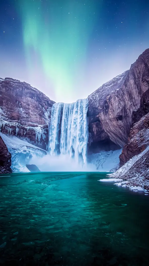 Stunning Aurora Waterfall iPhone Wallpaper 4k - 4k Wallpaper for Mobile and Phone. Get this cute 4k wallpaper for iphone featuring 4k backgrounds iphone and a 4k iphone background of a winter waterfall.