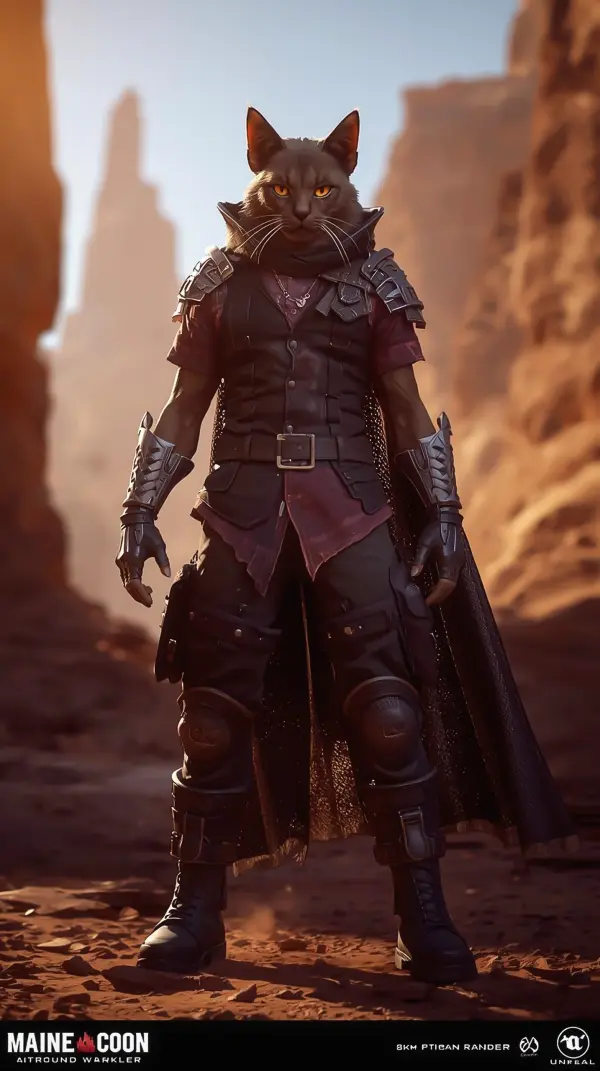 Anime cool wallpaper — cat warrior in canyon