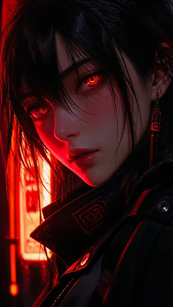 Wallpaper black anime — glowing futuristic eyes