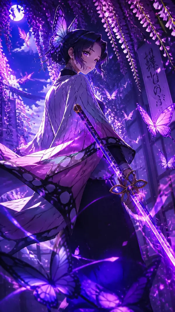 Wallpaper anime demon slayer — purple wisteria butterflies