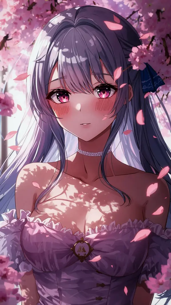 Dreamy Anime Girl Cherry Blossom Wallpaper for iPhone 4K