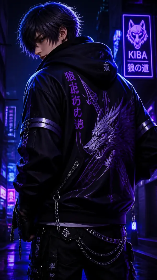 Wallpaper black anime — neon purple wolf streetwear