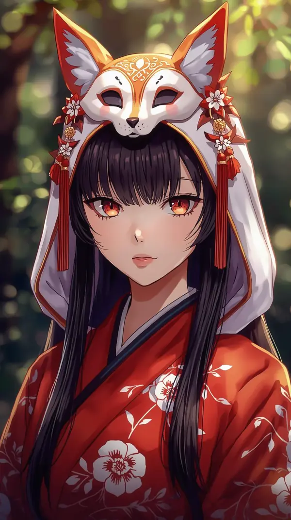 Aesthetic anime wallpaper — red kitsune mask